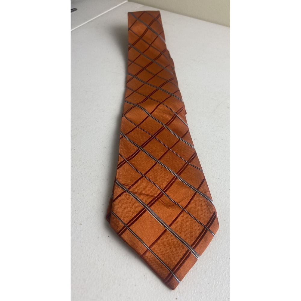 Jones New York Neck‎ Tie Striped Orange Terra Cotta 100% Silk Geometric